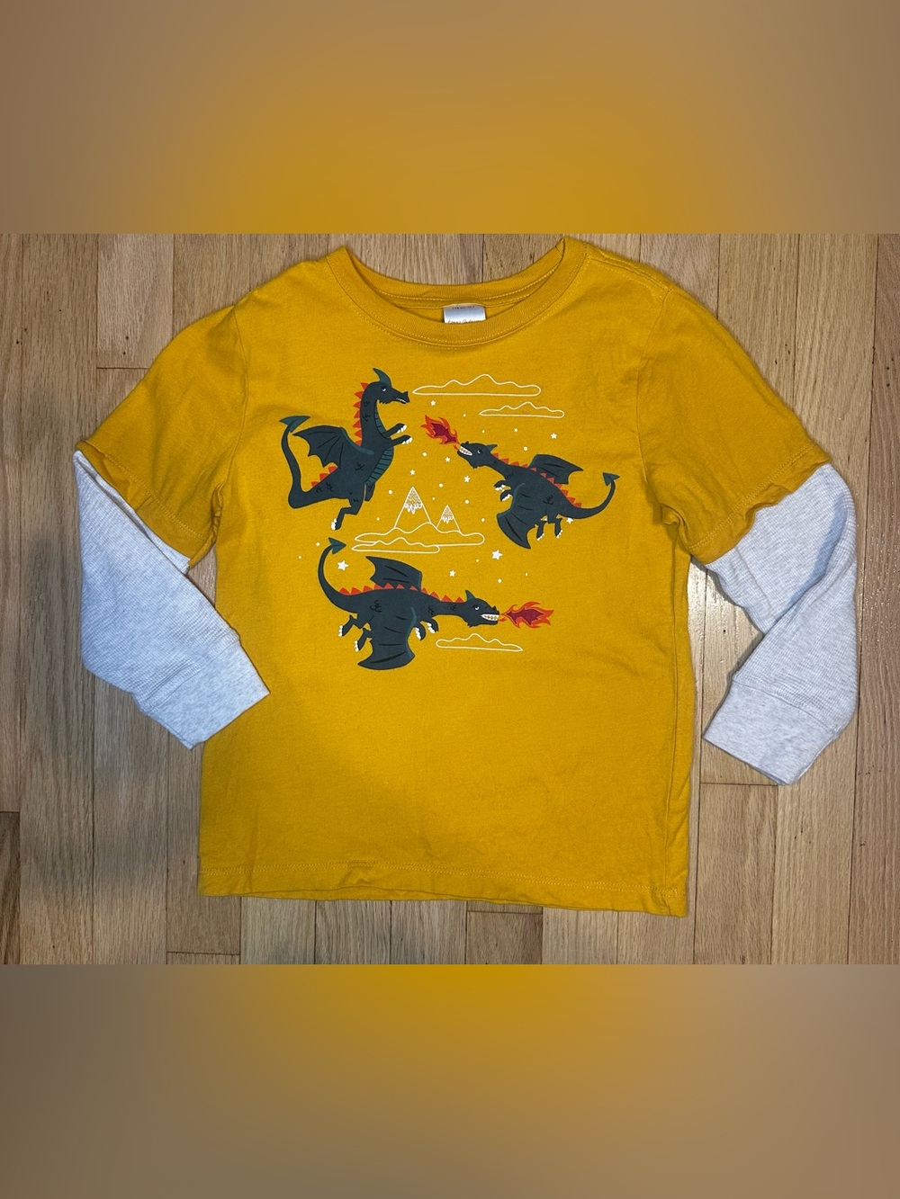Hanna Andersson Size: 5 Mustard Layered-Look Dragon Long Sleeve Tee